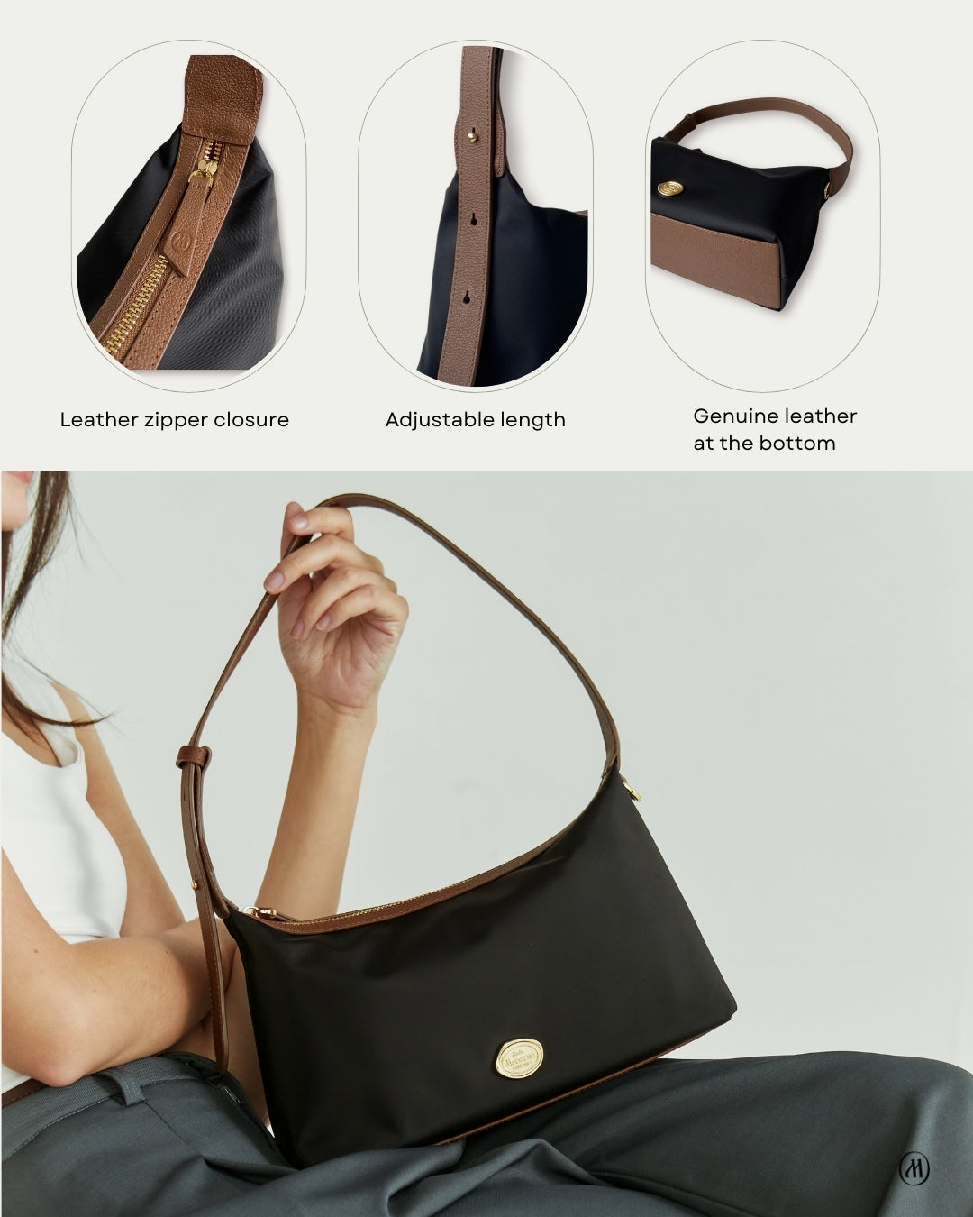 TANK Hobo bag : Should bag, Nylon with genuine leather