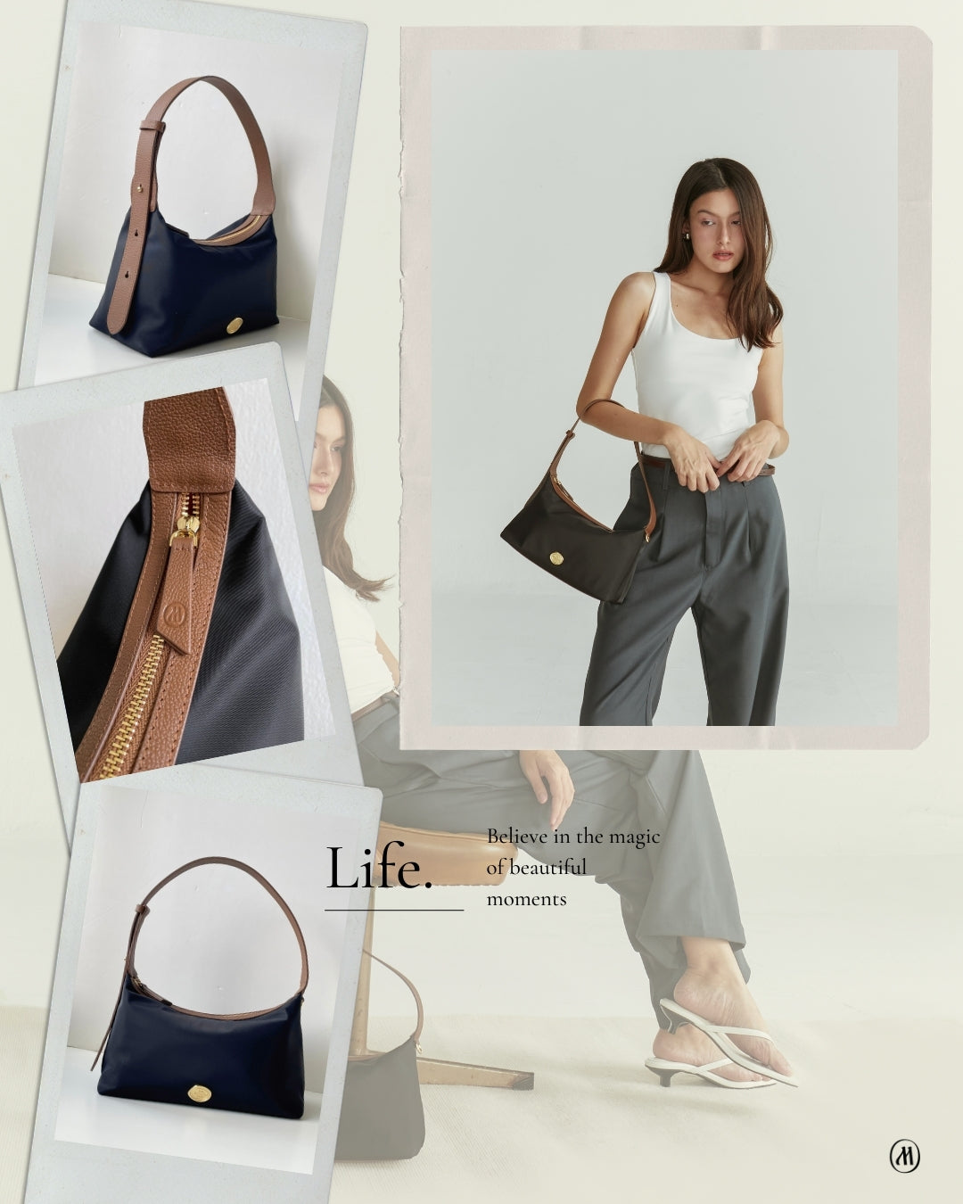 TANK Hobo bag : Should bag, Nylon with genuine leather