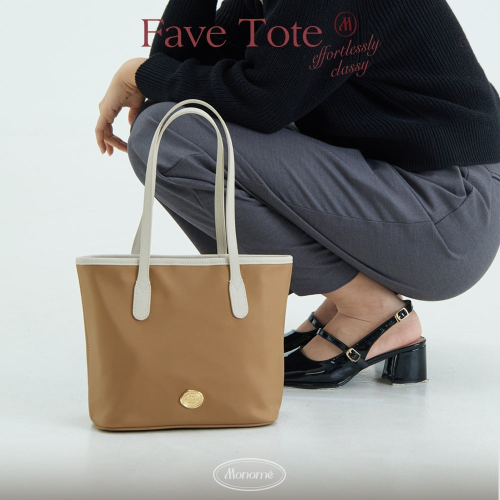 FAVE TOTE , Carry On arm tote bag, Nylon-genuine leather Tote bag, MONOMEBKK