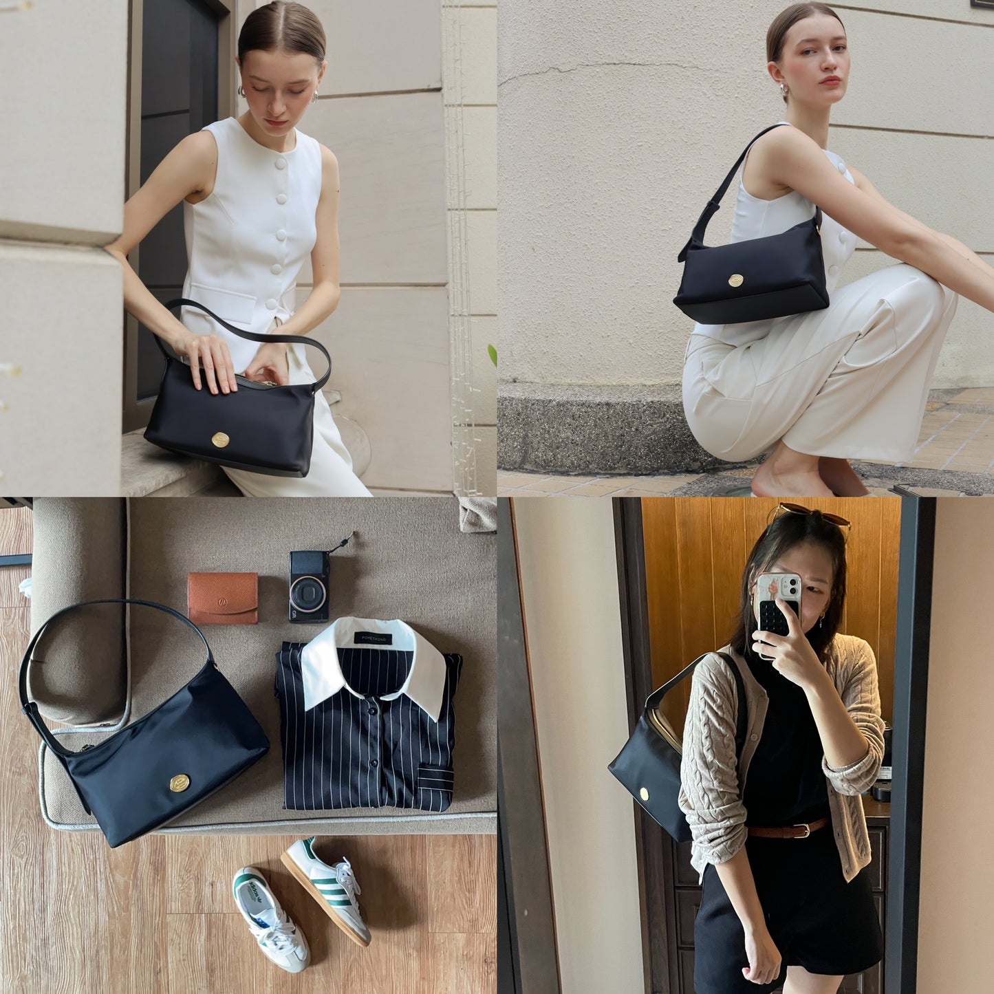 TANK Hobo bag : Should bag, Nylon with genuine leather